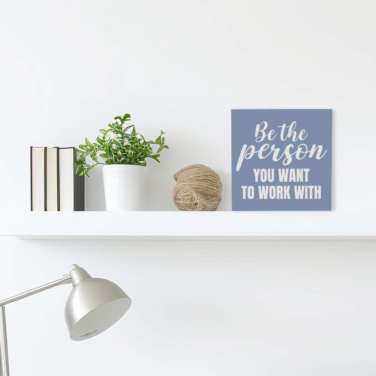 Inspirational Grey Blue Wood Box Sign Be the Person You Want to Work with Wooden Block Sign Motivational Desk Décor for Home Office Cubicle,Office Gift for Friend Coworker Employee