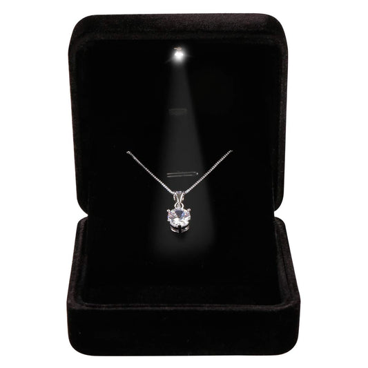 Omeet Velvet Metal Glossy with LED Pendant Box Necklace Box Couple Bracelet Box Jewelry Gift Box Case for Valentine's Day Anniversary Wedding Engagment Christmas - Black