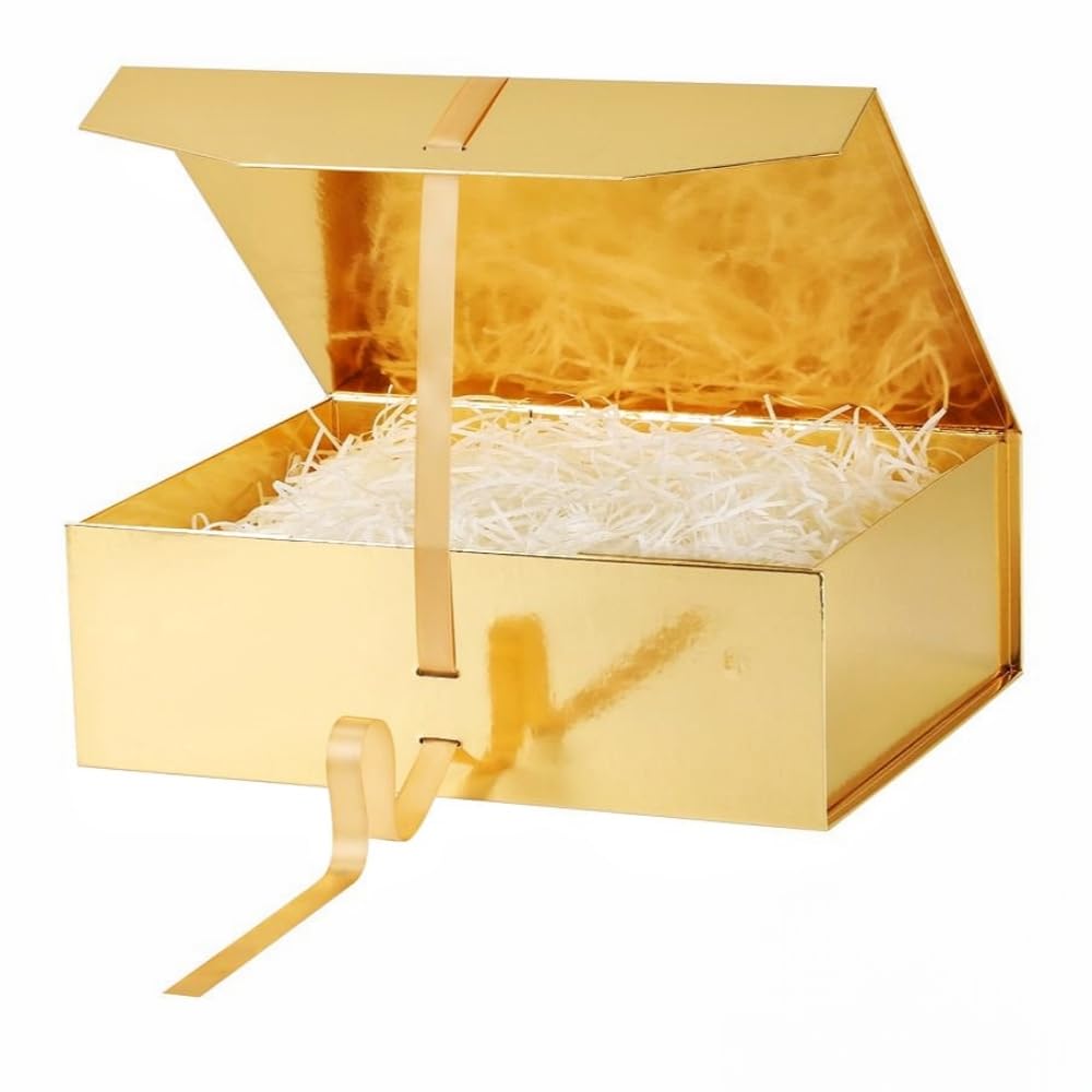 GoooodGift Extra Large Gift Box Gold 1 Pack 16x13.5x5.3 inch Luxury Gift Box for Presents with Magnetic Closure Lid Collapsible,Birthday,Christmas,Wedding,Contains Shredded Paper Filler