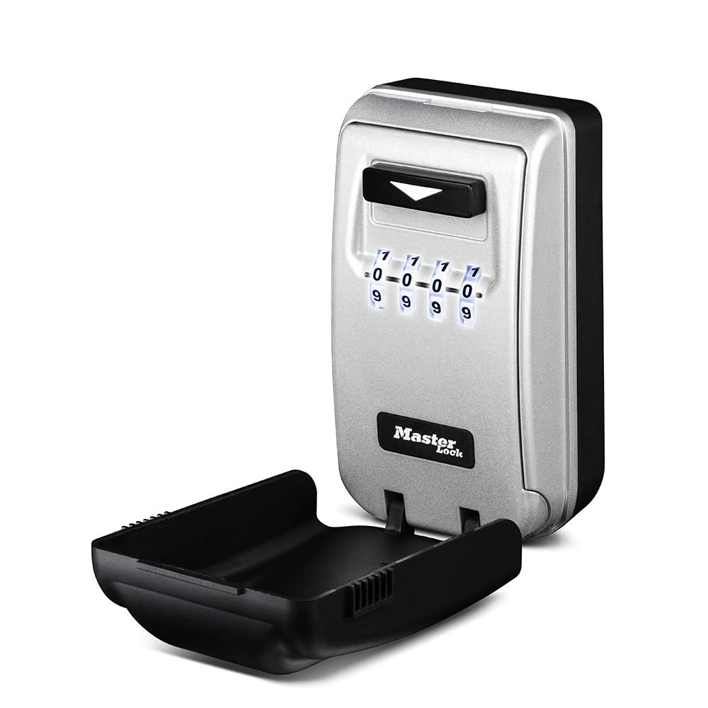 Master Lock 5425D Set Your Own Combination Wall Mount Lock Box with Light Up Dials, 6 Key Capacity, Black