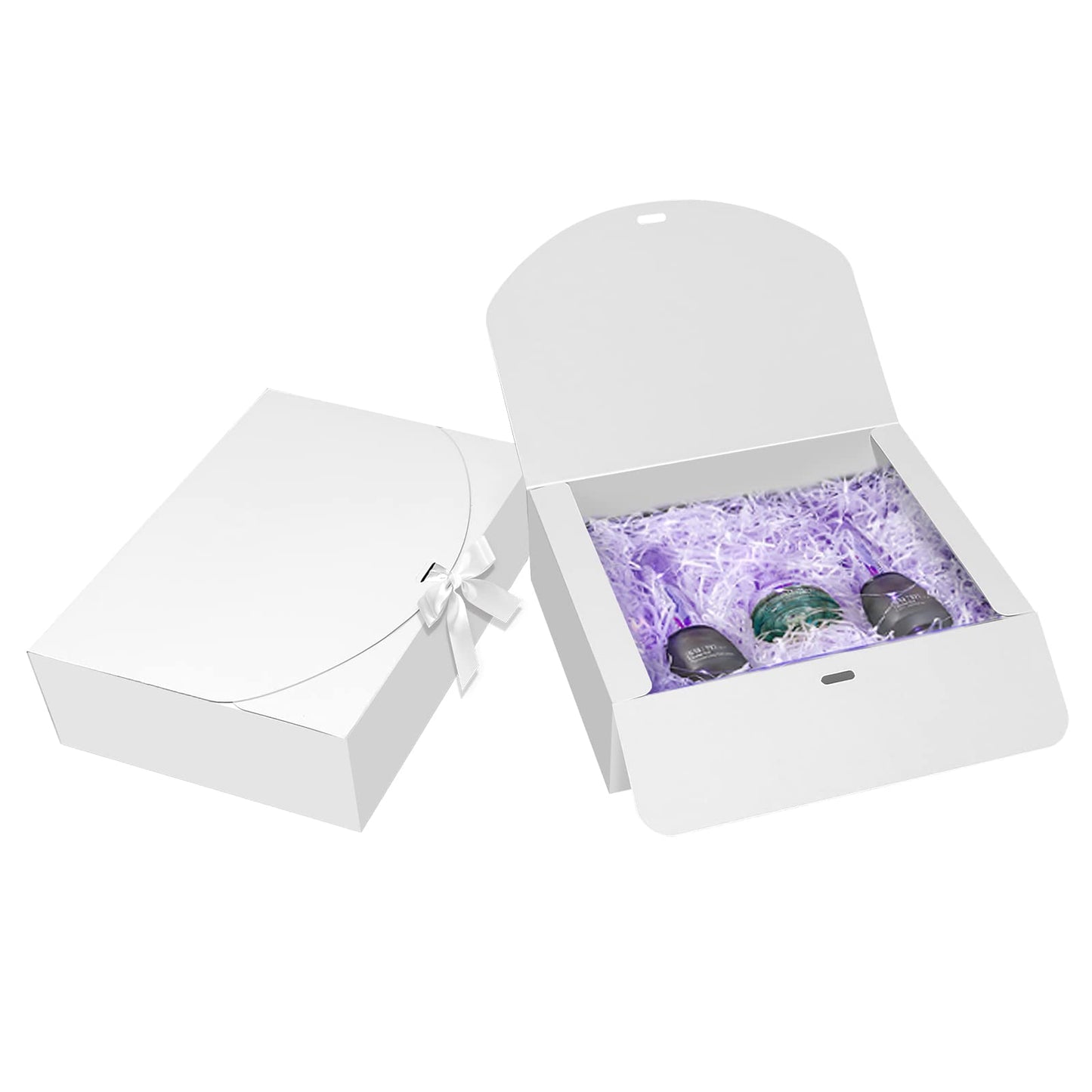 BoShahai 10 PCS Gift Boxes with Lids, 10.6x7.8x3.1 Inch Kraft Paper Gift Box, White with Ribbon, Bridesmaid Proposal Box for Wedding, Packaging, Present, Birthday, Cupcake