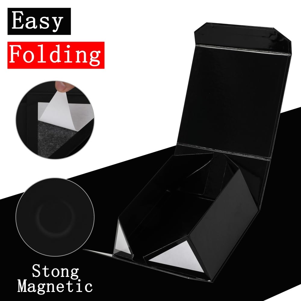 PACKGILO 1 Pcs Black Gift Box Large 13x11x5.3 Inch Black Magnetic Boxes with Crinkle Paper Red Large Gift Box with Shredded Paper Luxury Gift Boxes with Lids for Presents