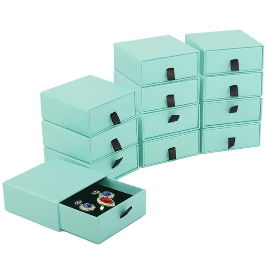 Nsmykhg Jewelry Gift Box Velvet-Lined,12 Pack Compact Drawer Style for Earrings & Rings, Necklace & Bracelet Organizer, 3.93x3.93x1.65 Inches, Stackable Elegant Jewelry Display & Storage Box (Blue)