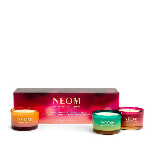 NEOM- Winter Wellbeing Candle Trio Gift Set I 3 x 75gram Candles I 100% Natural Fragrance I Cosy Nights, Christmas Wish & Perfect Peace Candles