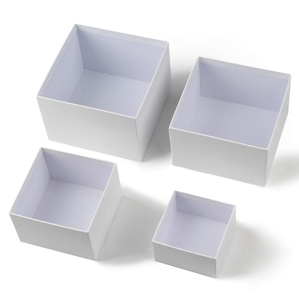 Oairse White Gift Boxes with Lids Nesting Gift Boexs for Presents Set of 4 Small White Gift Boxes for Flower Arrangements Paper Mache Boxes for Bridesmaid, Proposal, Wedding, Birthday, Party Favor