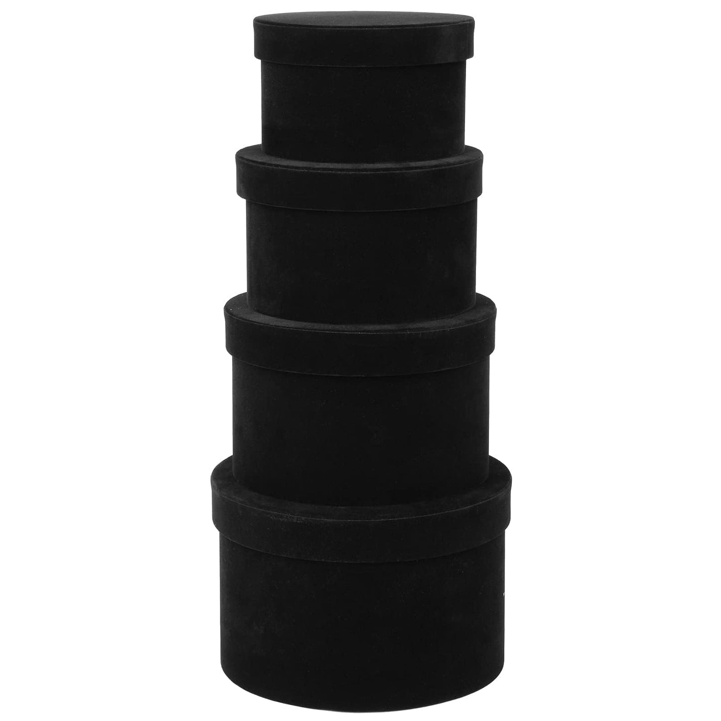 GnFlus Black Gift Boxes with Lids for Presents Set of 4 Round Velvet Nesting Gifts Box for Arrangements Flowers Wedding Birthday Mothers Valentines Day Bridesmaid Christmas Party Anniversary
