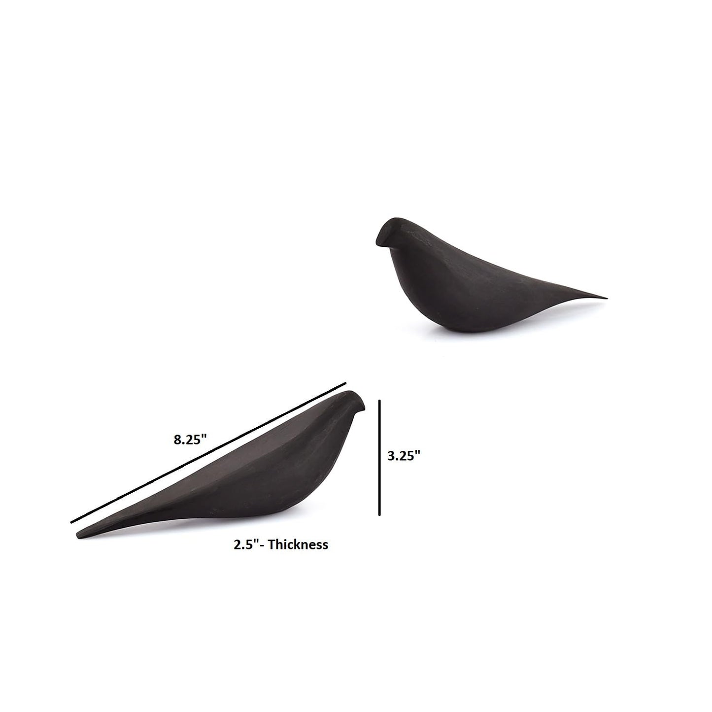 Kaizen Casa Statues Black Acacia Wood Bird Set of 2 Decorative Sculptures for Home Décor, Modern Black Bird Ornaments for Living Room, Office (8.25'' X 2.5'' X 3.25'')