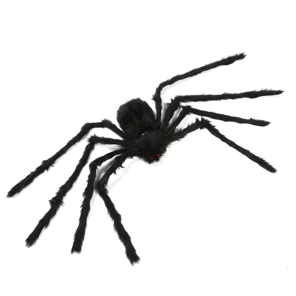 GHYKL Halloween Giant Spider 5 Ft Outdoor Halloween Decorations Large Fake Hairy Spider Scary Furry Spider Props Outside Yard Creepy Decor, Black