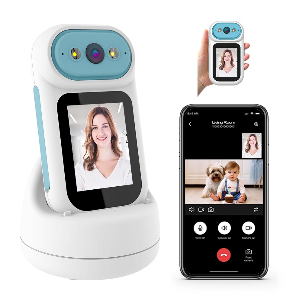Video Calling Handheld Security Camera Indoor,Nanny Camera Baby Camera Pet Camera,2-Way Video Call 350°Pan Cameras for Home Security,Move Tracking,Alarm Push 1080P 2.8inch Screen,Night Vision
