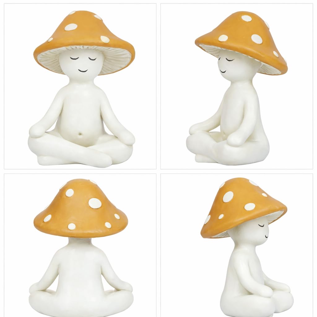 Meditation Mushroom Statue Yoga Mushroom Figurine Tabletop Decor for Home Shelf Office Coffee Table Garden Yard Patio Meditation Sculpture Gift for Women Friends Mom Decoration