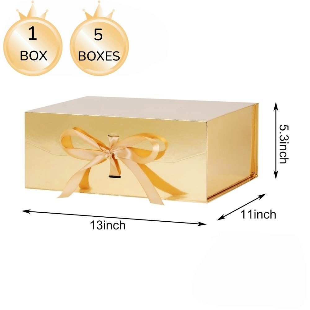 GoooodGift Large Gift Box Gold 1 Pack 13.5x11x5.3 inch Luxury Gift Box for Presents with Magnetic Closure Lid Collapsible,Birthday,Christmas,Wedding,Contains Shredded Paper Filler