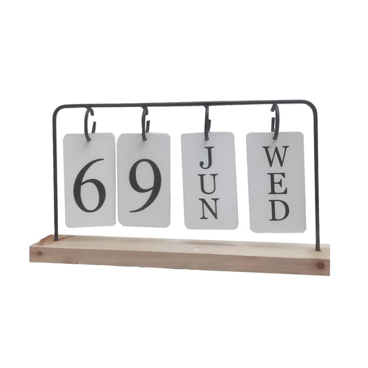 Wooden Perpetual Calendar for Desk, Metal Wood Month Date Display for Teachers, Students, Classroom, Rustic Farmhouse Office Decor, Desk Accessories (black)