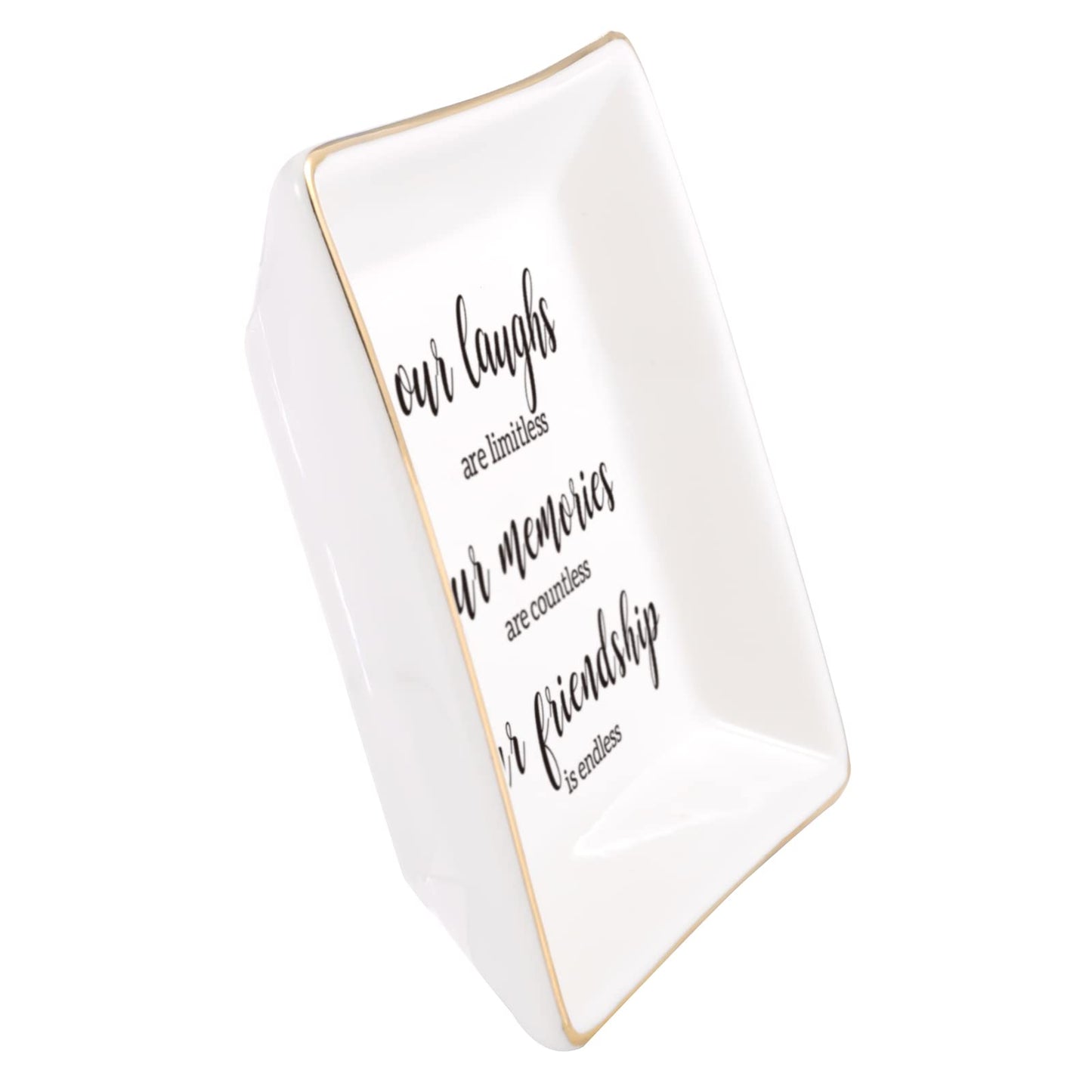 JOYIMARR Endless Friendship Gifts Ceramic Ring Dish Jewelry Tray,Birthday Gifts For Best Friend-Our Laughs Are Limitless,Our Memories Are Countless,Our Friendship Is Endless