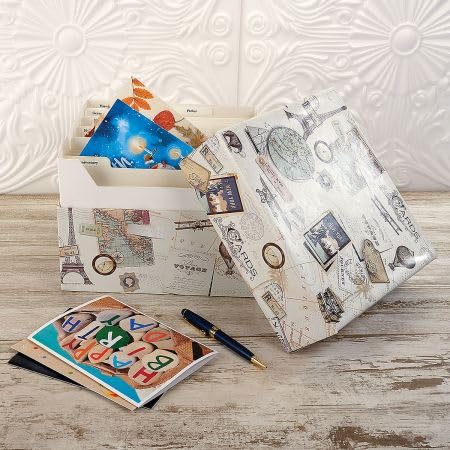 Current World Travel Greeting Card Organizer Box with Dividers - Storage for 140+ Cards by Occasion and Recipient, Christmas, Birthday, Sympathy Cards, Photos, Large 7" x 9" x 9-1/2"