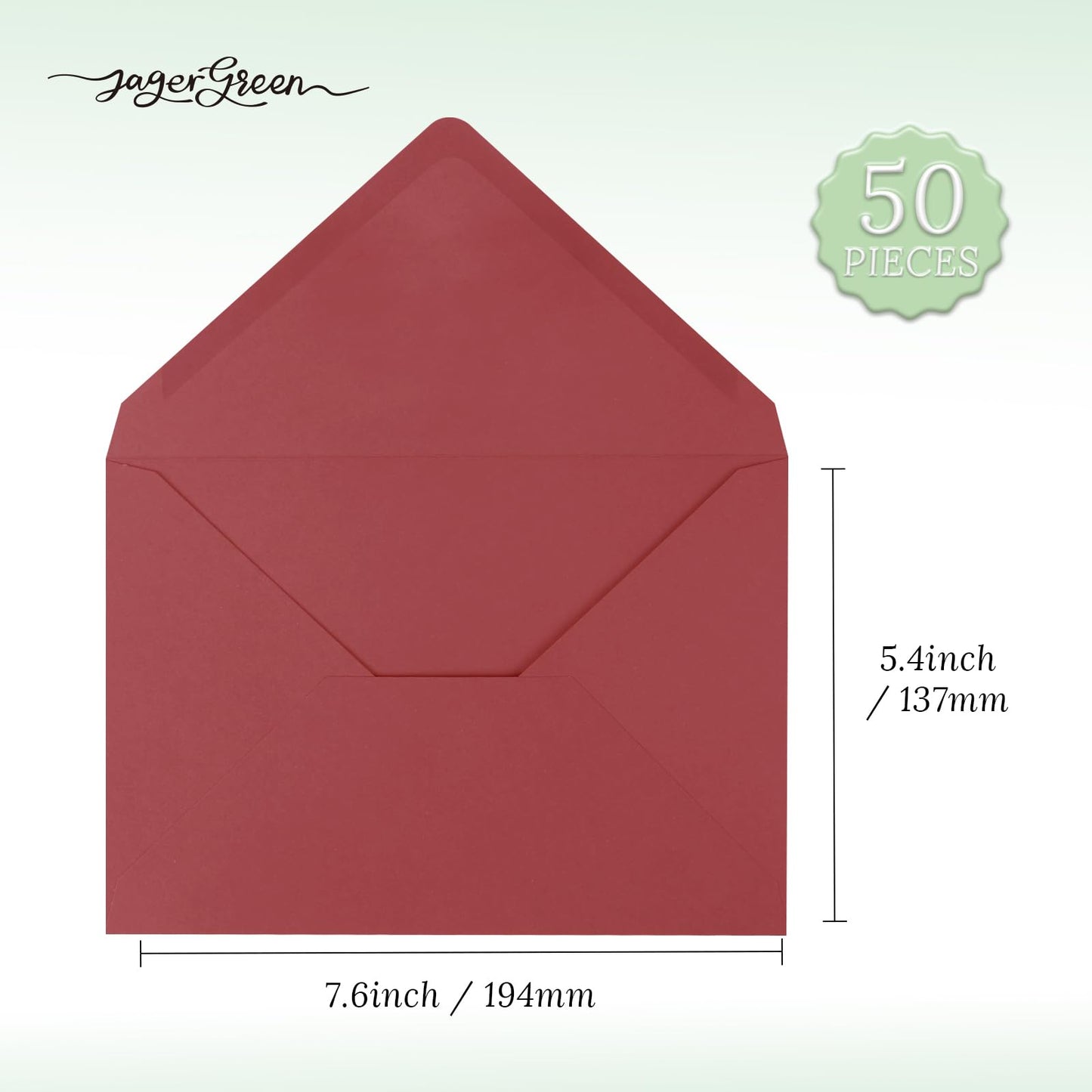 JAGERGREEN 50 Pack 5x7 Envelopes Letter Size, Red A7 Envelopes Self Seal for Wedding Invitation, Envelope 5.4x7.6 for Greeting Cards, Photos, Baby Shower, Graduation, Thank You Cards, Announcements