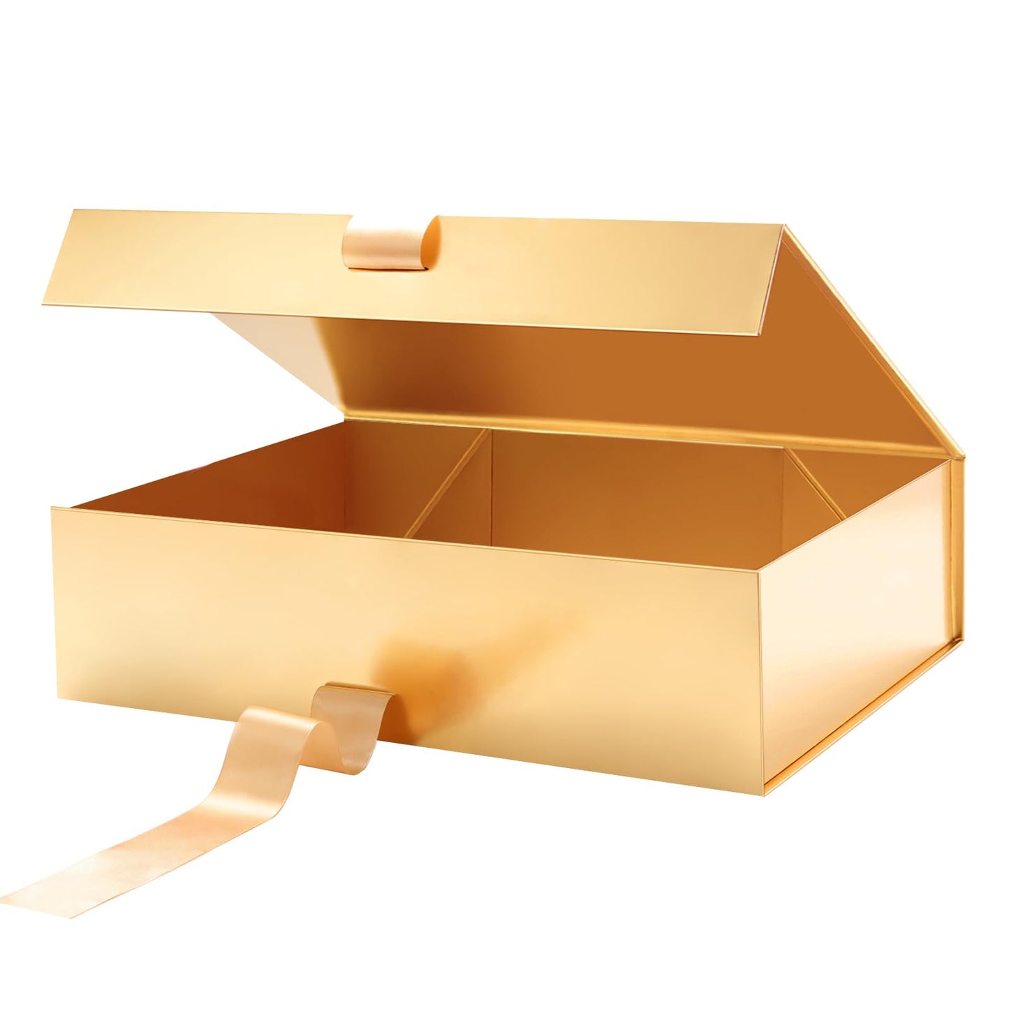 GREEN BEAN Large Gift Box with Lid for Present 13x9.7x3.4 Inches, Gold Magnetic Luxury Gift Box with Ribbon, Christmas Bridesmaid Proposal Gifts Box (Glossy Gold)