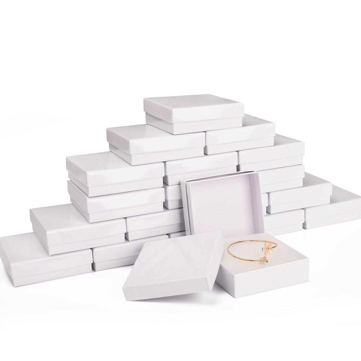 Foraineleyo Cardboard Jewelry White Gift Boxes 20 Pack3.5×3.5×1 inches, Small Cardboard Jewelry Boxes with Cotton Filled and Lids,its apply to displaying necklaces, rings, bracelets, earrings
