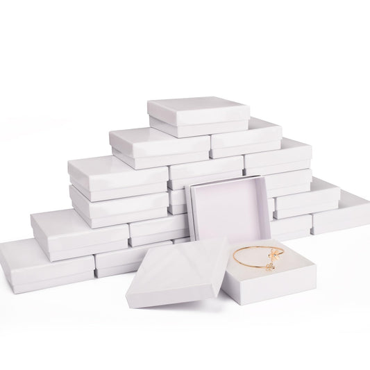 Foraineleyo Cardboard Jewelry White Gift Boxes 20 Pack3.5×3.5×1 inches, Small Cardboard Jewelry Boxes with Cotton Filled and Lids,its apply to displaying necklaces, rings, bracelets, earrings
