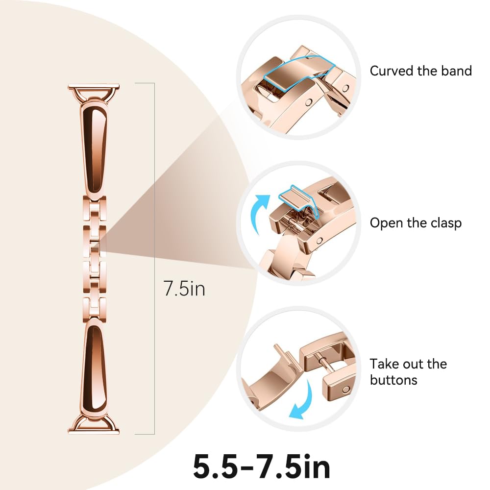 IDW13,IDW16,IDW19,IDW17 Smartwatch Bands, LYSANDRA stainless steel Shiny Fancy Wristband, Stylish Replacement Slim Strap Compatible for IDW13 Watch/Woneligo W3/IDW16 Watch/IDW19 Watch/22mm lug watch (Rosegold)