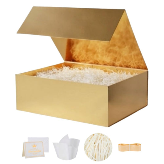 UoeRing 1 Pcs Gold Gift Box Large 13.5x11.8x4.7 inch Luxury Gift Box for Presents with Magnetic Closure Lid Collapsible,Birthday,Contains Card, Ribbon, Tissue Paper,Shredded Paper Filler