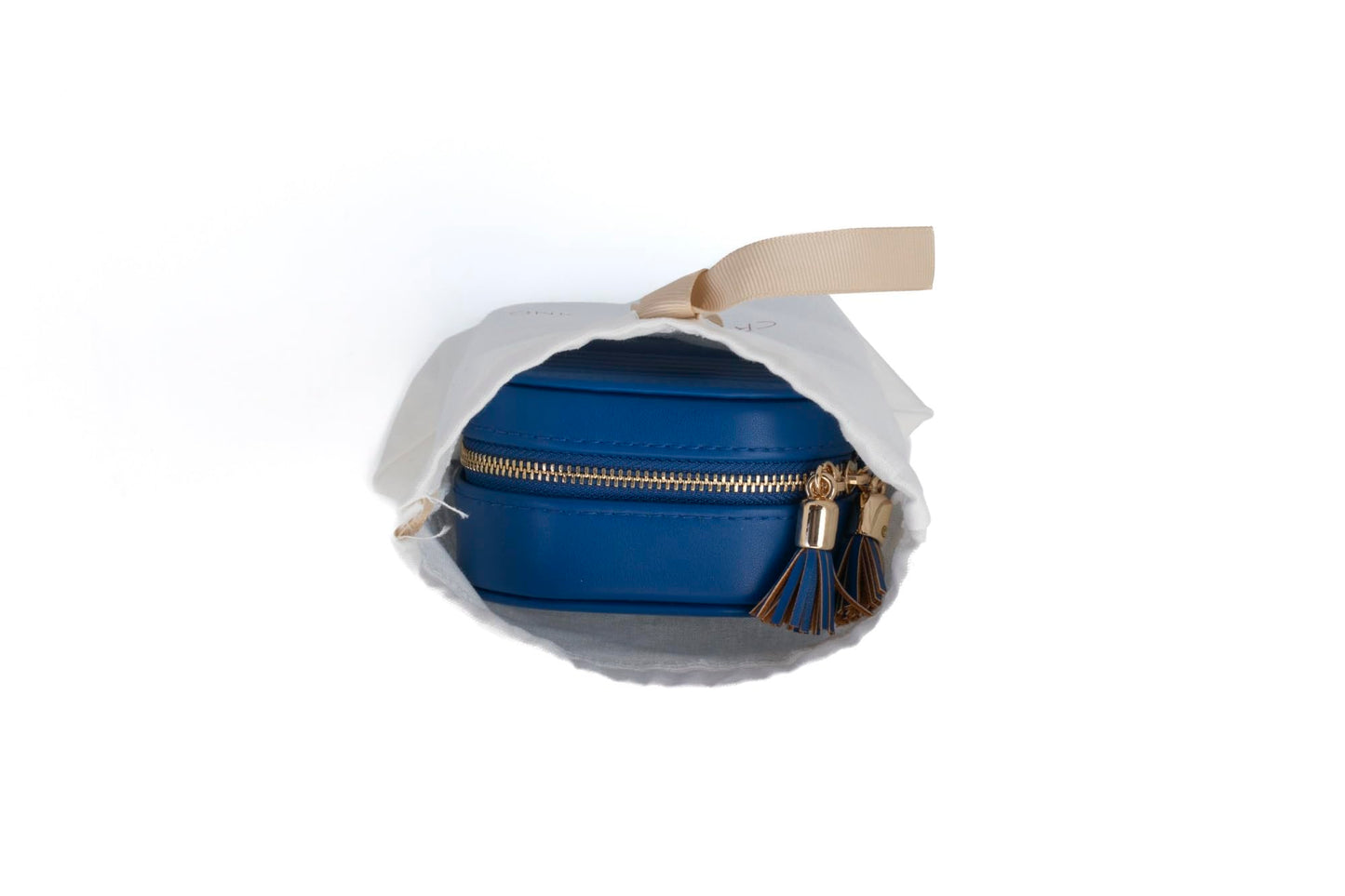 Crafted Living Summer Gift Blue Elegant Oval Jewelry Travel Case | Zip-Closure Jewelry Box with Mirror, Slots for Pendants, Bracelets, Rings & Earrings, Complimentary Dust Bag