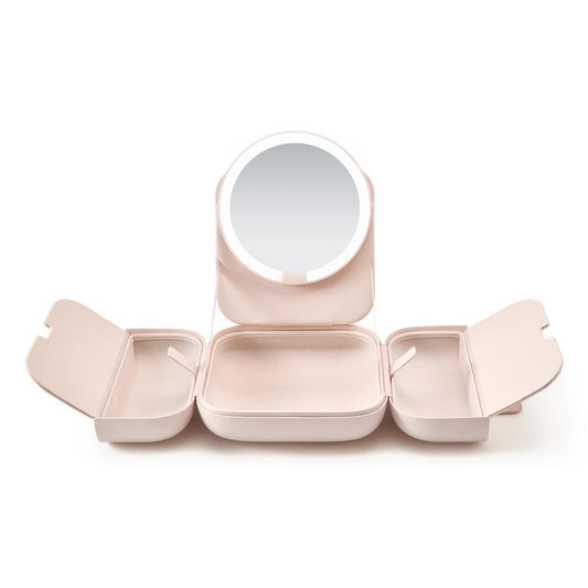 AMIRO M2 Cude Travel Makeup Bag with 5 Level Brightness & 3 Color LED Mirror, Portable Makeup Artist Organizer, Pink