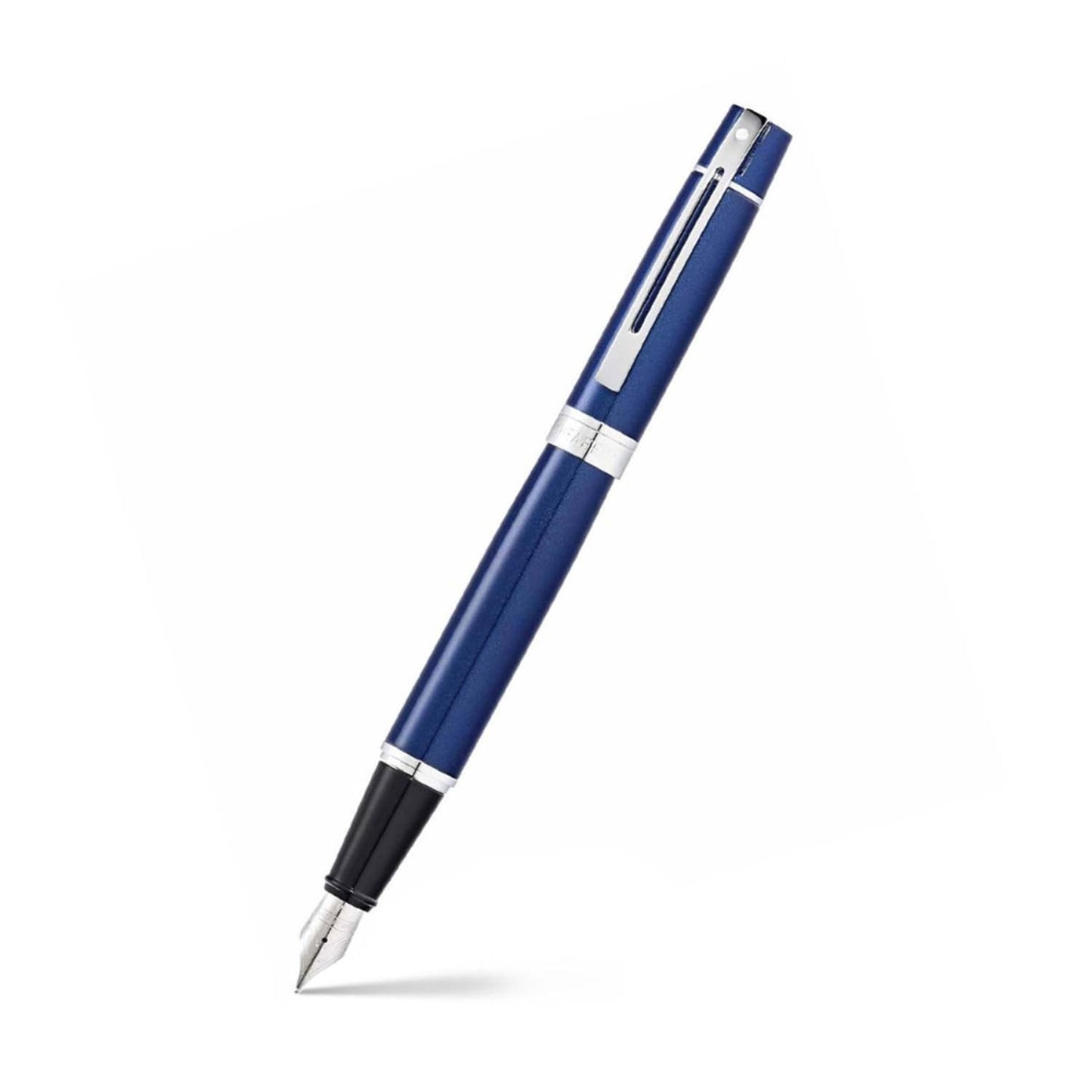 Sheaffer 300 Glossy Blue Lacquer Fountain Pen with Chrome-Plated Trim and Medium Nib