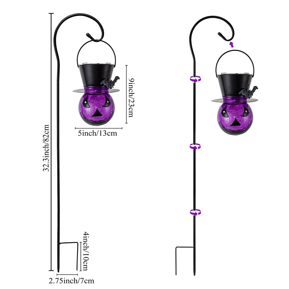 STARSOUL Halloween Solar Lanterns Purple Ghost and Bat, Hanging Solar Halloween Decorations, Halloween Solar Lights for Outdoor Garden Patio, Gifts for Women Grandma (with Shepherd Hook)