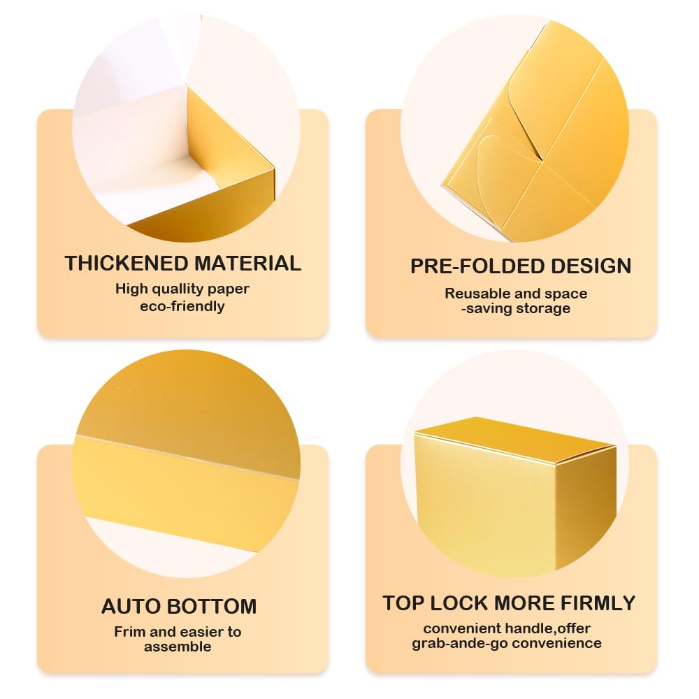NEWSNOW 10 Pack Gift Boxes, 9 x 6 x 3 inches，For Bridesmaid Proposal Boxes, Premium Gift Boxes, Wedding Present, Holiday, Birthday Party Favor and Christmas (Gold)