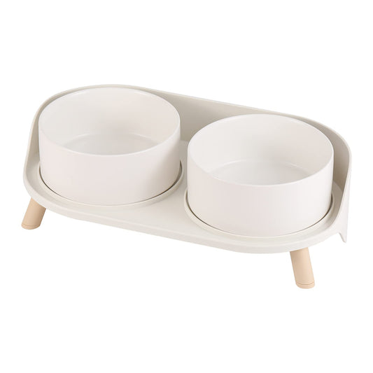 Elevated Ceramic Dog Bowl Set - Double Dog Feeding Bowls with Stand Splash Proof - Raised Dishes for Food and Water - Ideal for Small to Medium Dogs - 2 x 850 ml - 28.74 oz - White