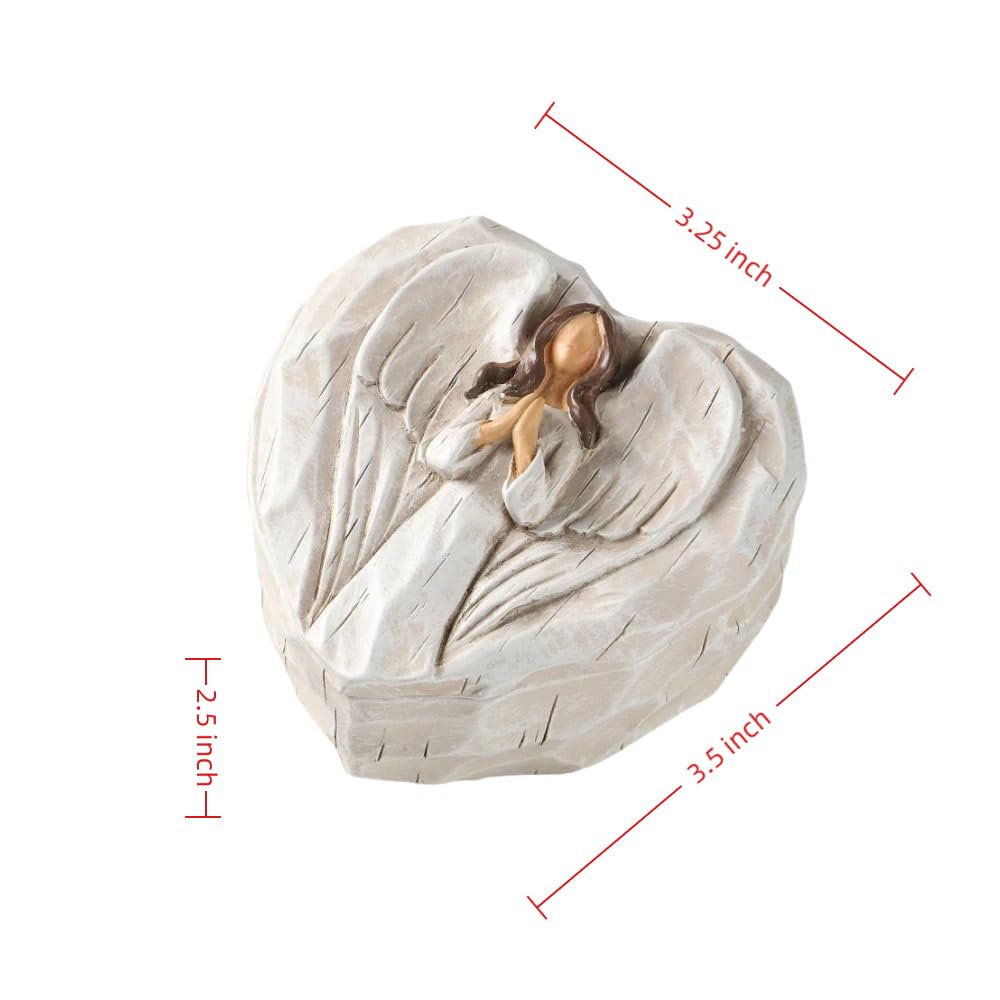 Hodao Angel Jewelry Box - Mothers Day Gifts for Mom Grandma, Heart Shaped Sculpted Keepsake Box with Guardian Angel Figurine, Religious Spiritual Gift for Women Friends
