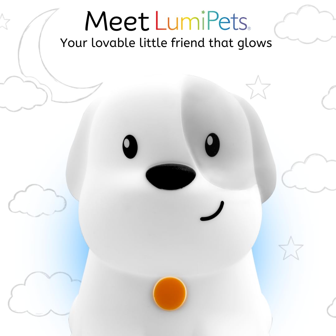 Lumipets Pepper The Puppy Dog Squishy Silicone Night Light for Kids | Cute Night Light with Remote & Touch Control for Baby & Toddler Bedrooms | Color Changing Animal Lamp | Soft Portable Nightlight