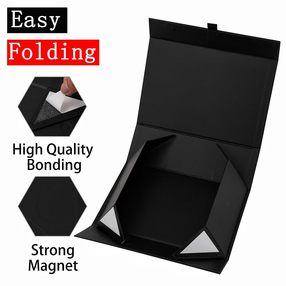 PLINJOY Extra Large Black Gift Box 16.5x14x5.5 Inches,Gift Boxs for Presents with Lid Magnetic Closure Collapsible,Groomsman Proposal Box,Birthday, Christmas,for Clothes and Large Gifts
