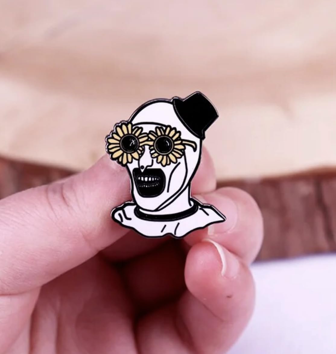 Sunflower Sunglasses Glasses Art the Clown Terrifier Captain Spaulding House of 1000 Corpses Horror Movie Halloween 1.25" Enamel Pin