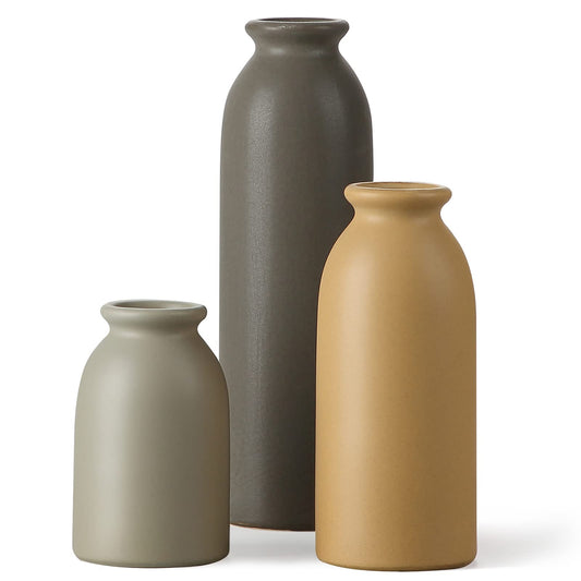 CWLWGO-Ceramic Matte Vase Set for Home Decor, Modern and Minimalist Decorative Flower Vases, Kitchen Living Room Table Centerpiece Decoration, Mantel Entryway Bookshelf Decor（Matte Multi）