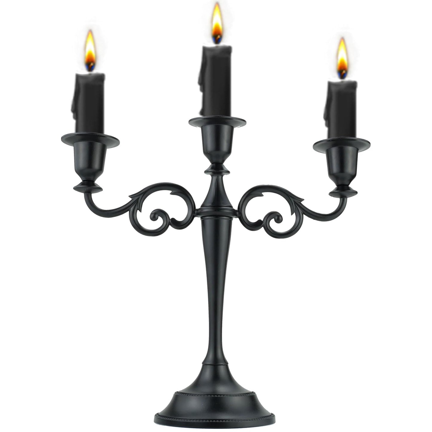 Viscacha 3 Metal Candelabra – Candlesticks Holder for Formal Events, Wedding, Church, Holiday Décor, Halloween – Taper Candle Holder Stand Centerpiece Elegant Decoration Piece for Table,Pure Black