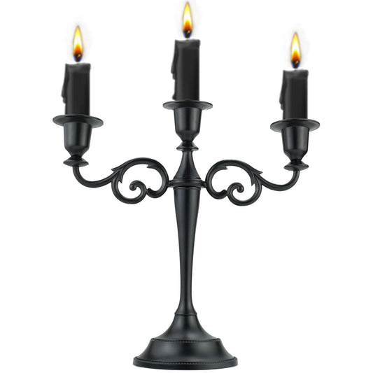 Viscacha 3 Metal Candelabra – Candlesticks Holder for Formal Events, Wedding, Church, Holiday Décor, Halloween – Taper Candle Holder Stand Centerpiece Elegant Decoration Piece for Table,Pure Black