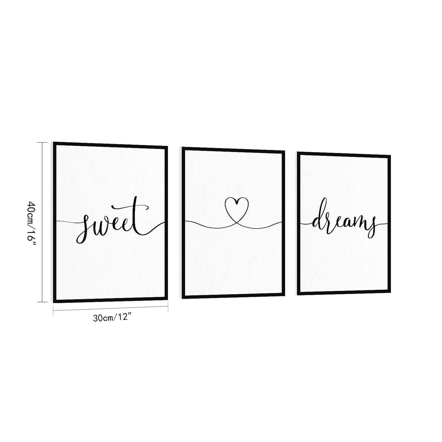 Sweet Dreams Wall Decor Above Bed: 3 Piece Modern Farmhouse Bedroom Art Set, Minimalist Black and White Framed Signs, Rustic Country Wall Art for Master Bedroom Guest Room, 12x16 Inches