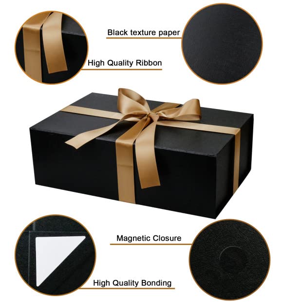 YINUOYOUJIA Large Black Gift Boxes with Lid,14"x9"x4.5" Magnetic Gift Box with Ribbon,Cards and Envelopes for Presents,Great for Wedding,Birthdays,Crafting,Gift Packaging.