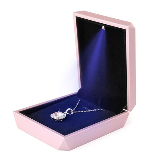iSuperb LED Pendant Necklace Box Bracelet Box Couple Jewelry Gift Boxes Case Small Jewelry Display for Proposal Engagement Wedding (Pink)