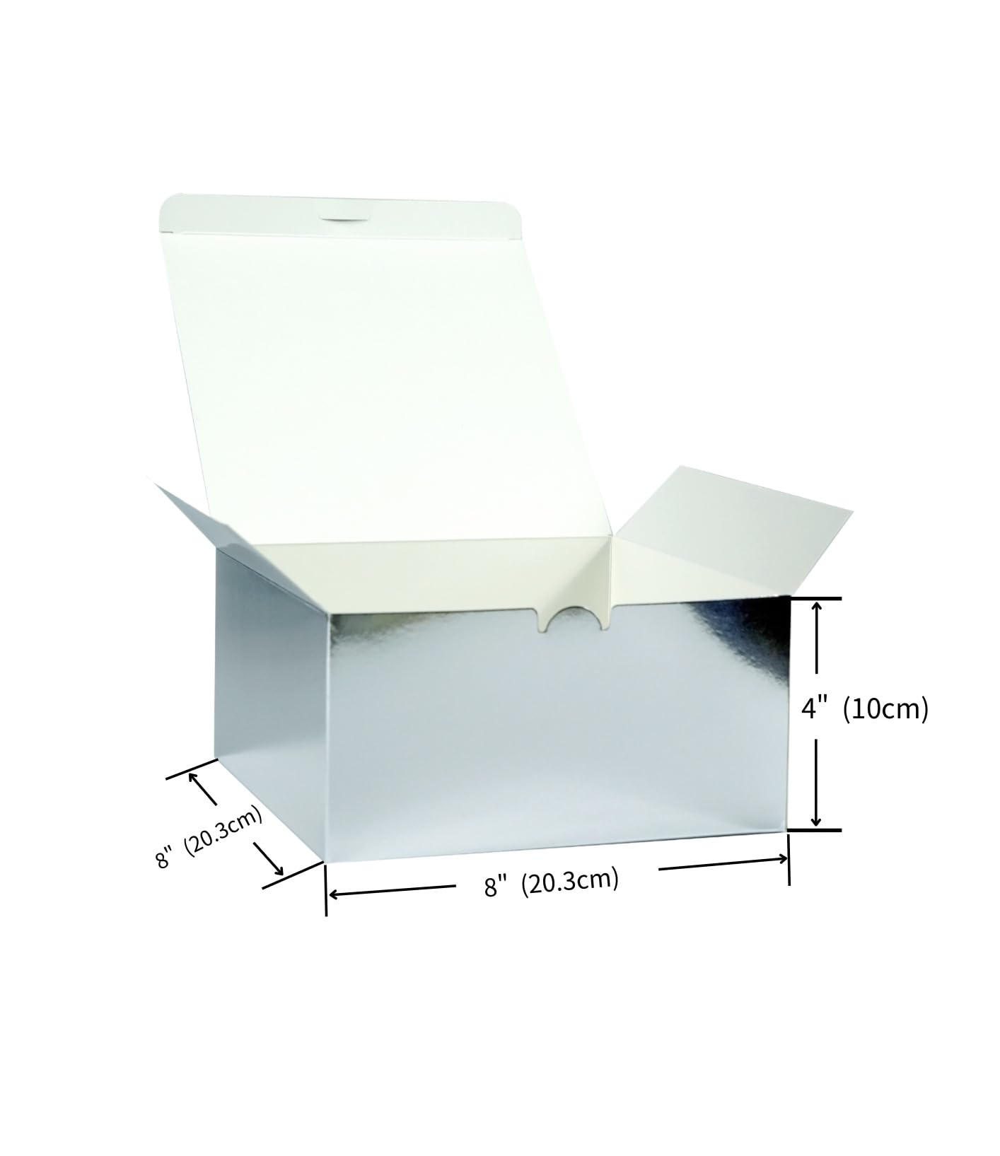 PandaPandaPPS Gift Boxes 25 pcs, 8"x8"x4", Metallic Silver Glossy and Mirror Finish, with Lids, Easy Assemble for Bridesmaid Proposal, Wedding, Party Favors and Festivals (Metallic Sliver, 8 * 8 * 4)