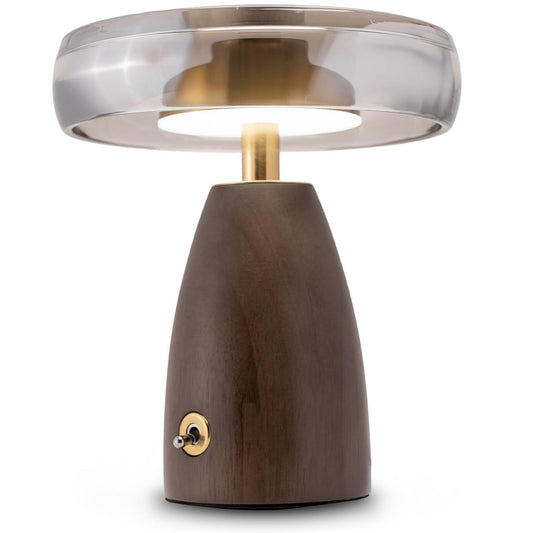 SEHNLICH Aesthetic 9” Table Lamp for Living Room, Bedroom, Bedside, Nightstand Lamp with Wood Base, Stained Glass Shade, 3 Color Temperature, Vintage Retro Mushroom Mid Century Modern Lamp, Desk Decor