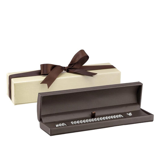 ALLUREPACK Dome-Shape Leather Bracelet Box for Women & Men – Jewelry Gift Box Ideal for Bracelet Case, Necklace, Chain – Bracelet/Necklace Box with Cream Ribbed Outer Box & Matching Bow Ribbon