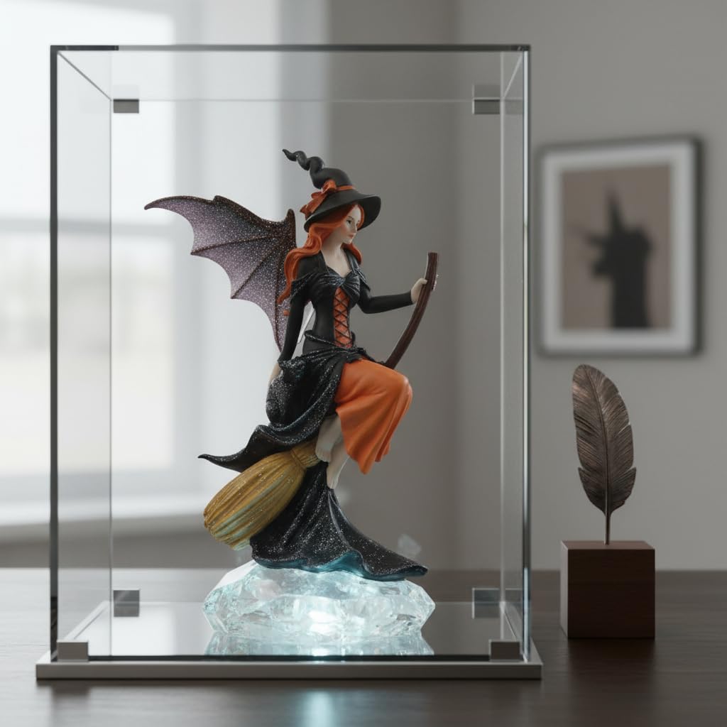 Comfy Hour 8" Gothic Fairy Witch Figurine on Broom, Fantasy Sorceress Statue with Mystical Wings, Spooky Halloween Indoor Decor Accent, Polyresin Artisan Crafted Sculpture, 1 Unit