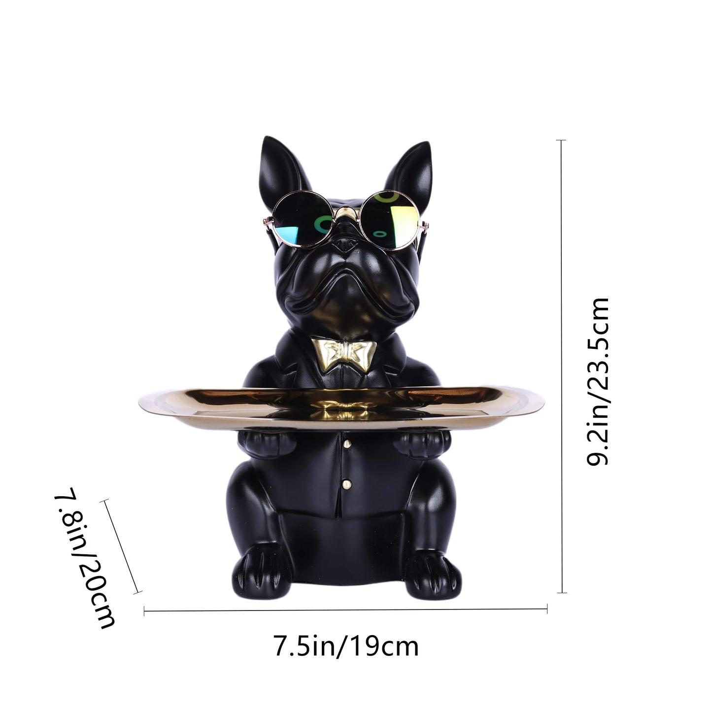 suruim French Bulldog Gifts Key Holder Candy Dish Tray Home Decor Resin Butler Statue Key Bowl Entryway Table Frenchie Dog Sculpture Dining Table Decor Office Small Object Tray (Black)