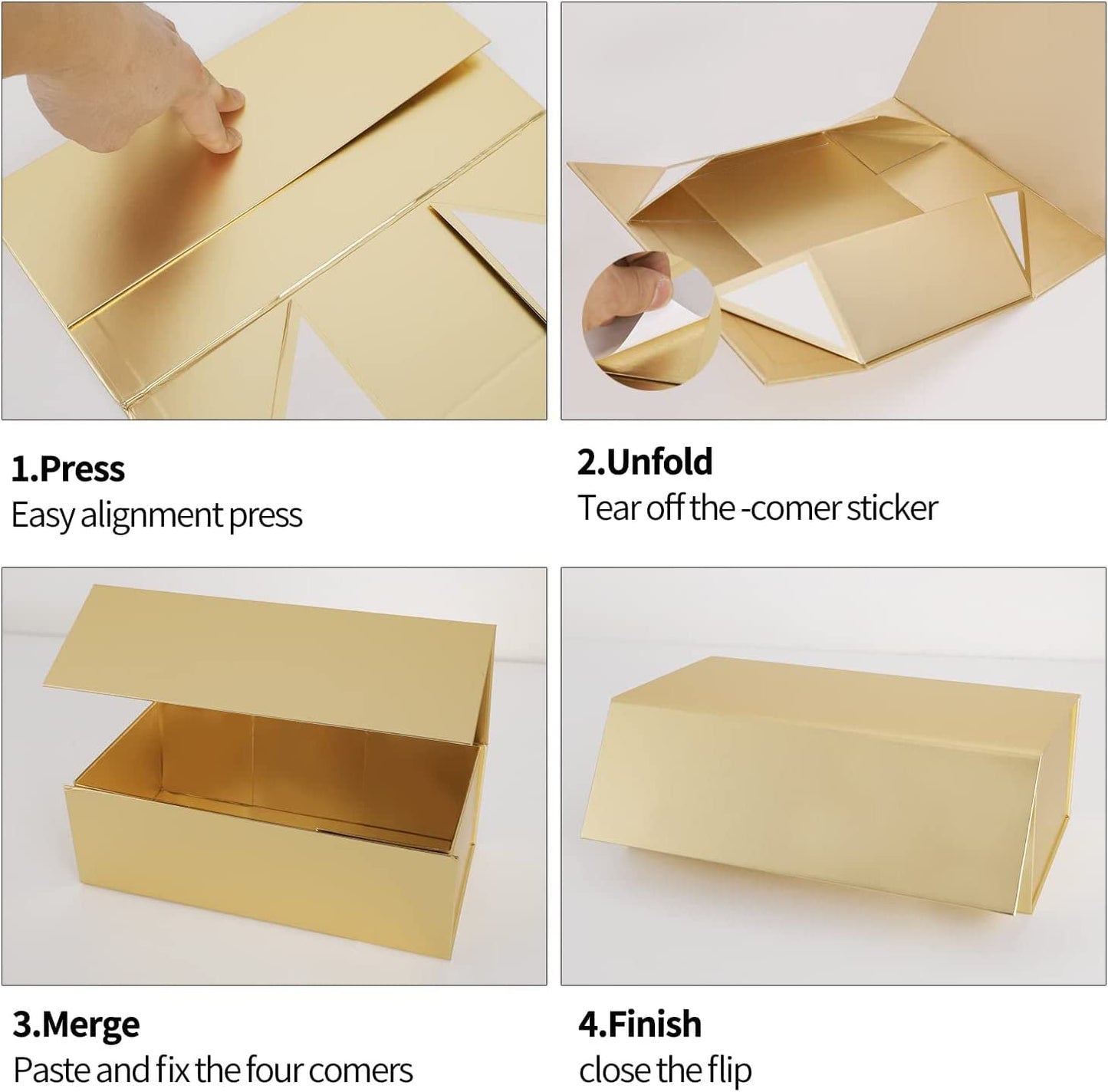 Gold Gift Boxe 12" x 6" x 4" with Magnetic Closure Lid Gift Boxes for Presents,Bridesmaid Gifts Box,Cute Box,Birthday Gift box,Luxury for Gift Packaging, Magnetic Gift Box for Wrapping Gifts (Gold/5PCS)