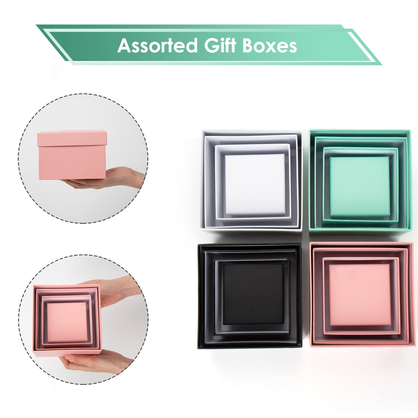 Oairse Small Gift Boxes with Lids Nesting Black Gift Boxes for Presents Set of 4 Present Boxes for Flower Arrangements Paper Mache Boxes for Bridesmaid, Proposal, Wedding, Birthday, Party Favor