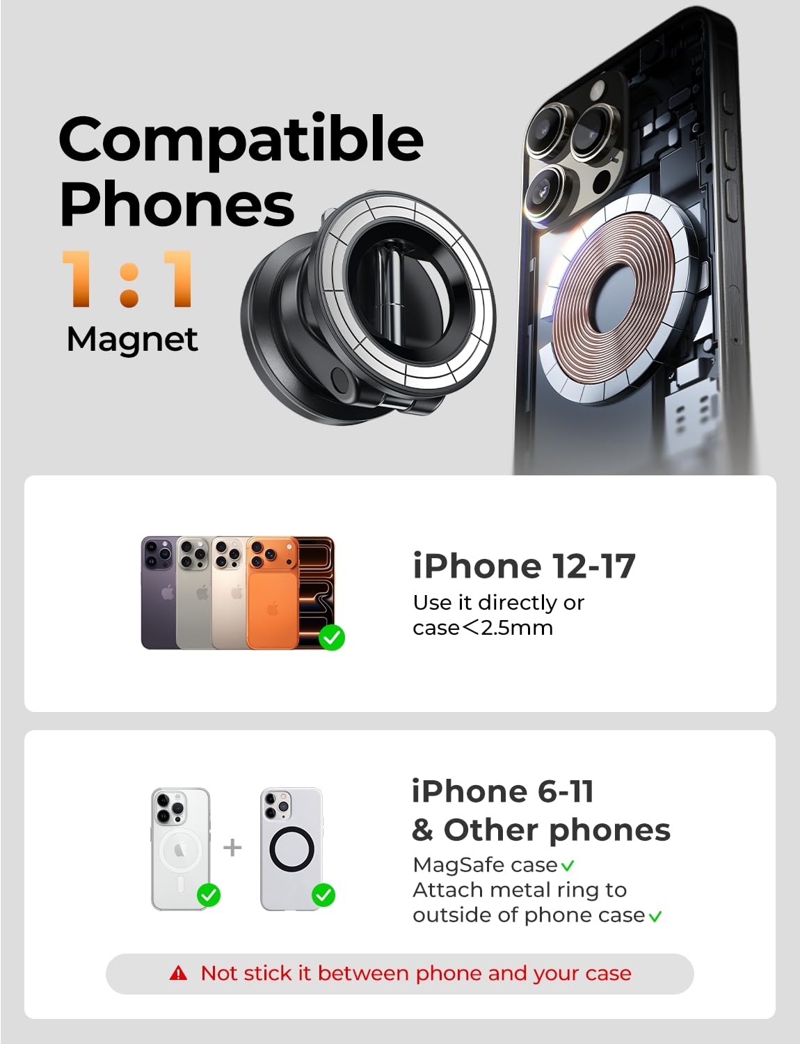 LISEN for Magsafe Car Mount, Cell Phone Holders for Your Car, Magnetic Car Accessories for Women Men Jeep Truck, Gifts for Mothers Day Him Her for iPhone 17 Pro Max 16 15 14 13 12, Samsung S26, Black