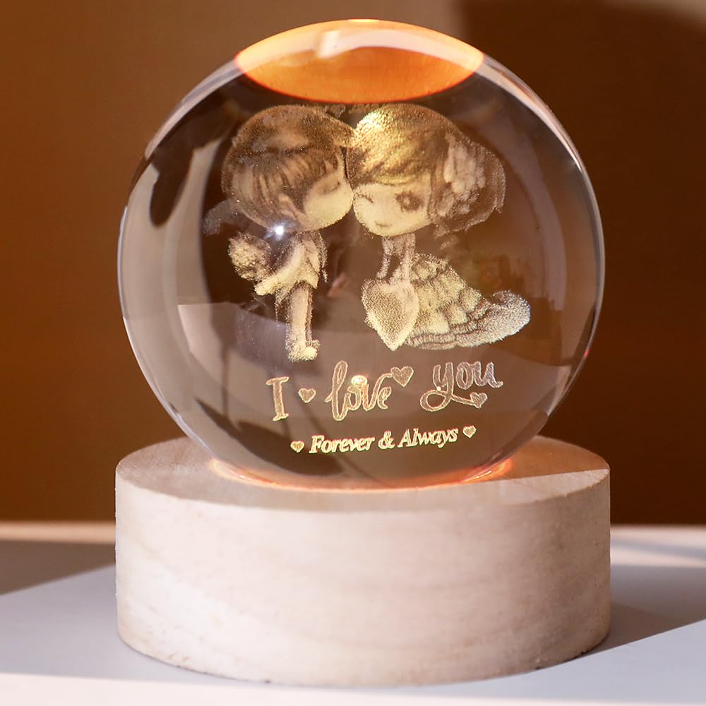 ZRENJHUS Love You Gift for Her Lovers 3D Crystal Ball Couple Gift Valentine's Gifts idea for Women 60mm Glass Romantic Gift for Wife Globe Decor I Love You Gifts Anniversary Christmas Birthday Gifts