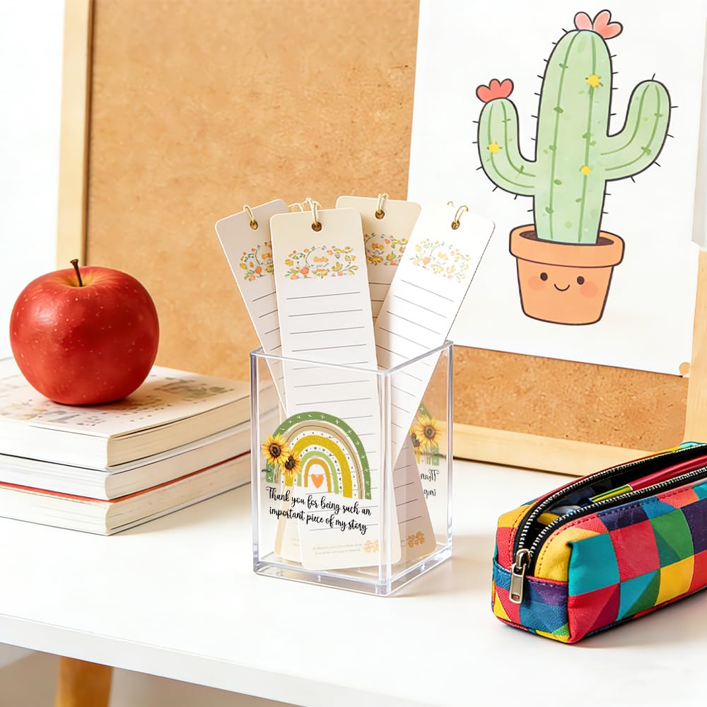 MGLZXLU Thank You For Being Such An Important Piece Of My Story Acrylic Pencil Pen Holder Cup, Teacher Makeup Brush Storage Organizer, Teachers' Day Desk Accessories Holder Gifts for Teacher Mentor